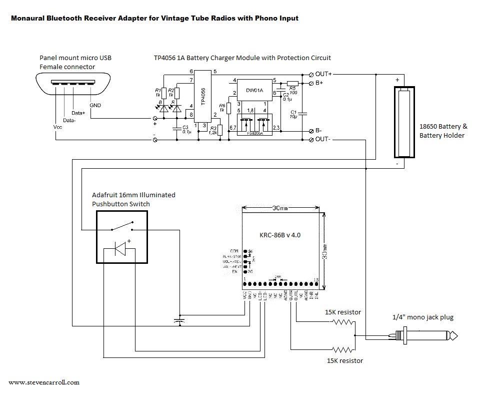 Schematics for a tube radio bluetooth adapter